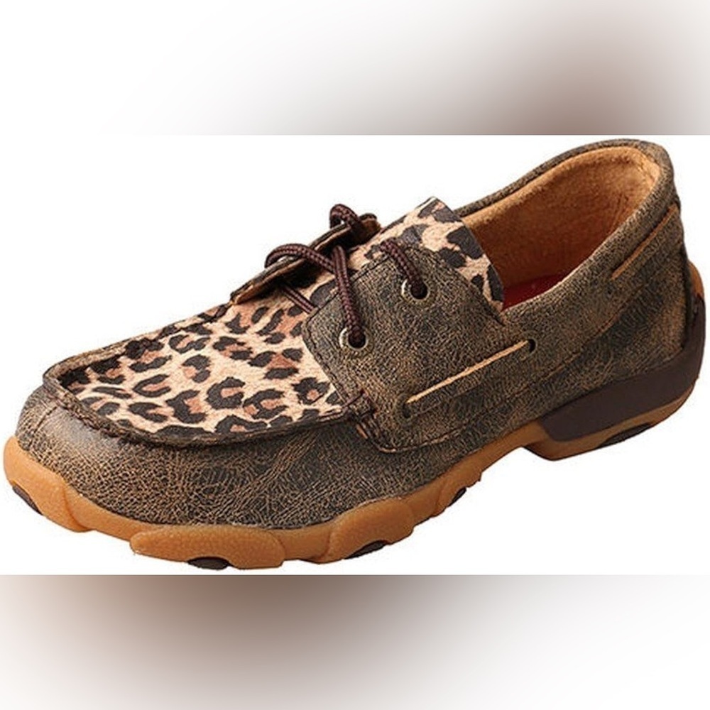 Twisted‎ X Driving Moc Boat Shoes leather animal print details size 3.5 kids